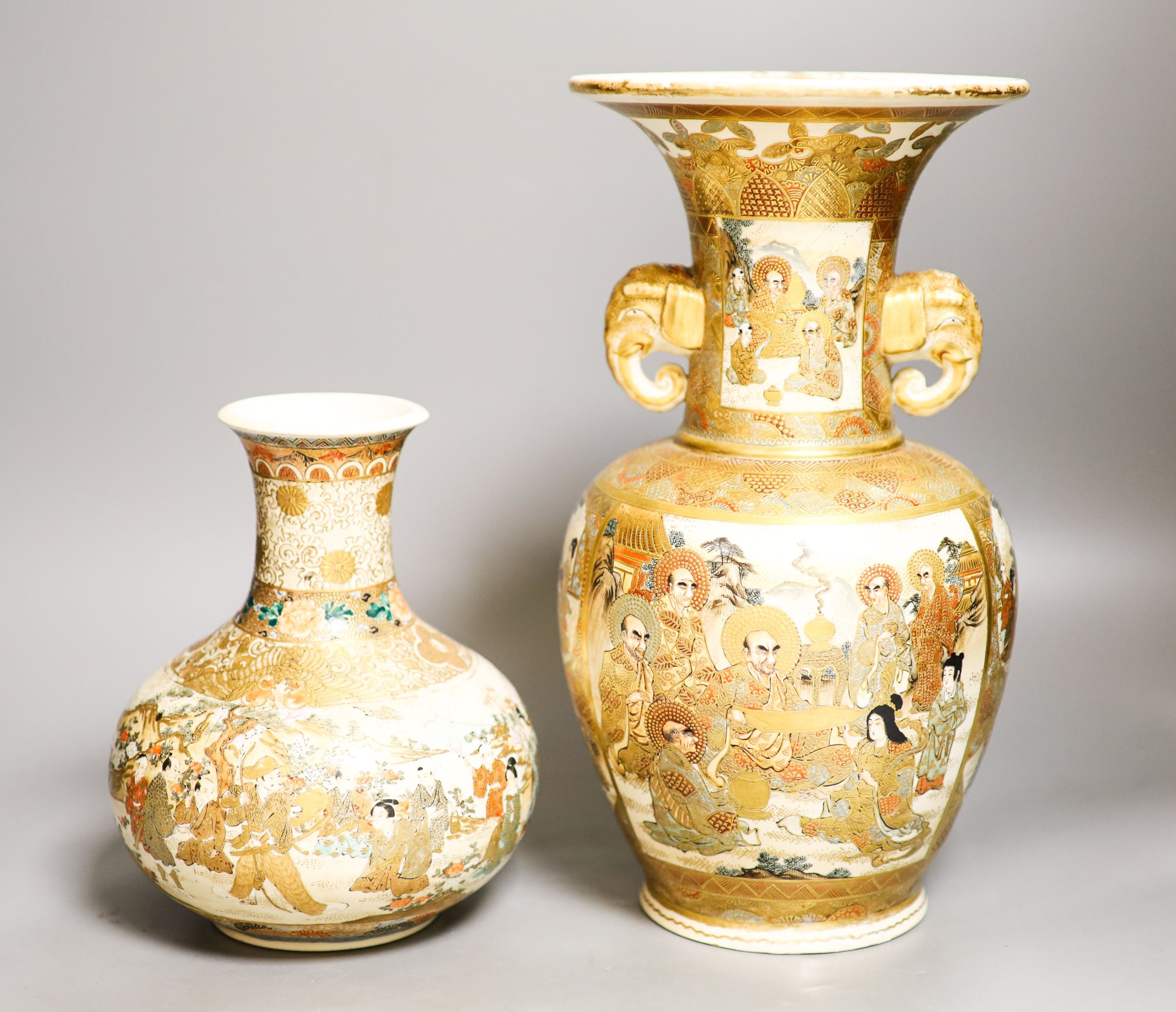 Two Japanese Satsuma vases, Meiji period, tallest 30.5 cm